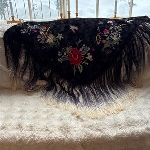 Elegant Black Floral Embroidered Shawl by Elissa-Rose